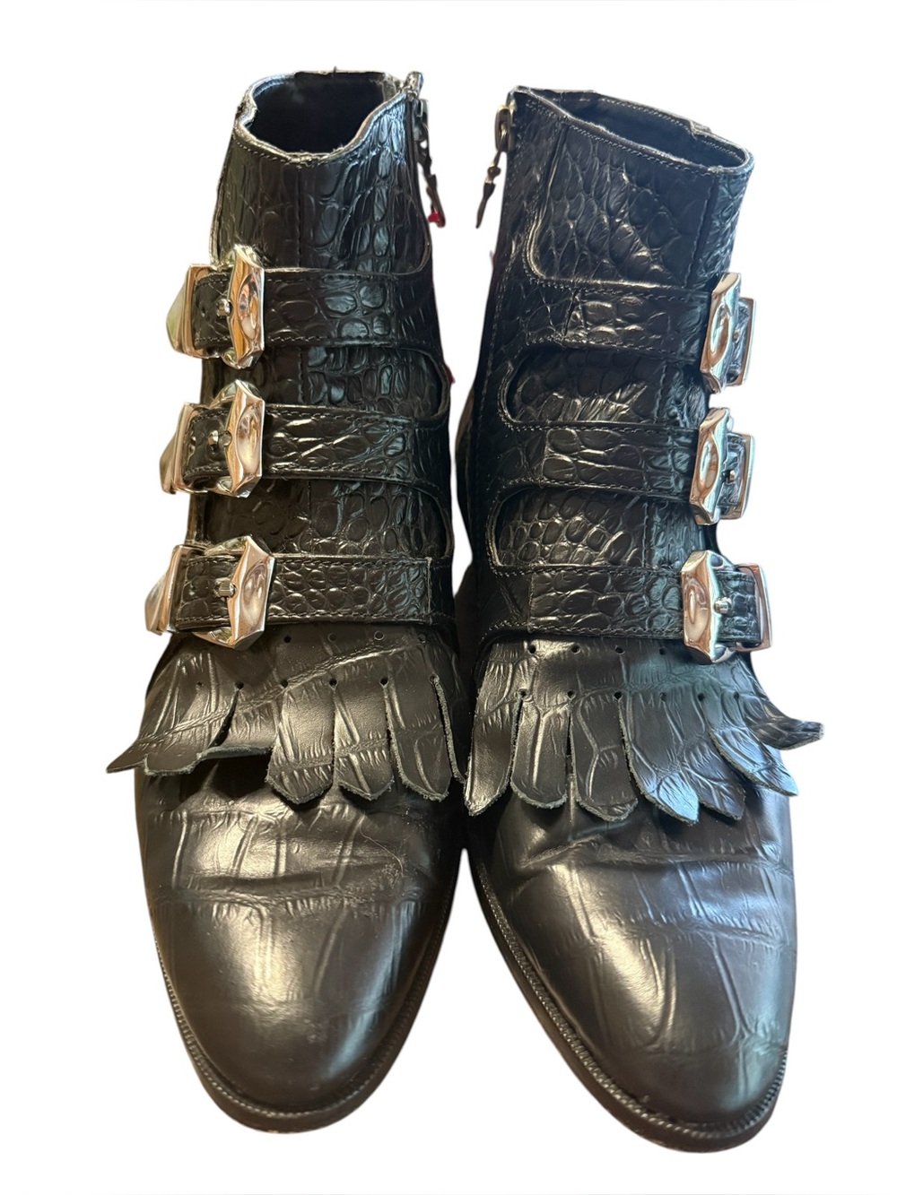 Modern Vice Jett Croc Leather Triple Buckle Boots Black Made NYC Size 38/8